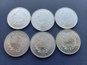 Francuzsko 50 Francs Herkules strieborna minca
