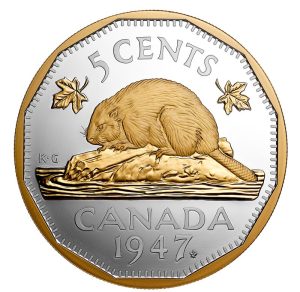 Five-Cent Pure Silver Coin – 1947 Maple Leaf Mark