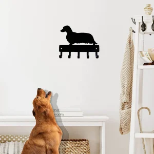 Longhaired Dachshund Dog - Key Hooks & Keychain Holder - 6 inch Metal Wall Art