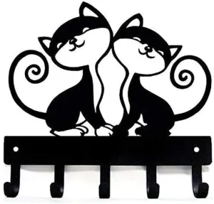 Twin Cats Key Rack & Hanger - 6 inch Wide/9 inch Wide Metal Wall Art