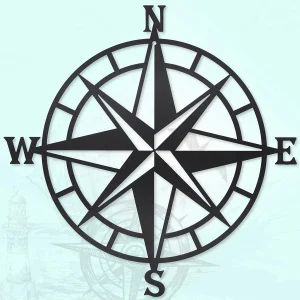 Black Metal Decorative Nautical Compass Wall Décor, Ocean Theme Wall Hanging Art