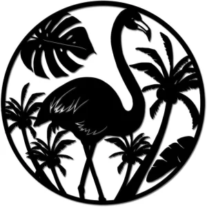 Metal Wall Art Decor Tropical Flamingo And Palm Tree Wall Plaque Hanging Artwork