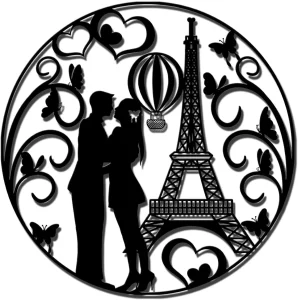 Paris Metal Wall Decor Love Kiss W/ Eiffel Tower Butterfly Heart Wall Sculpture