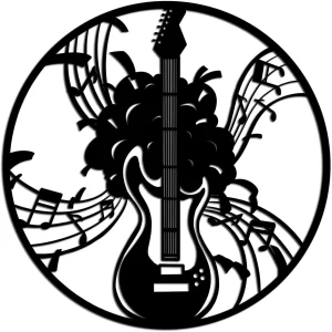 Music Metal Wall Decor Guitar W/ Music Note Wall Sculpture Art Metal Wall Decals