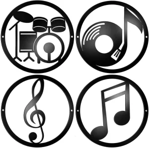 4 Pieces Music Symbols Metal Wall Art Musical Black Metal Art Sign