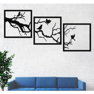 Birds on Branch Wall Art, 3 Panels Metal Wall Decor, Metal Wall Hangings