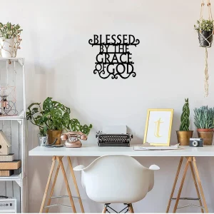 Blessed by The Grace of God Metal Wall Art Sign Plaque Metal Wall Art