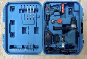 Hammer drill + cordless drill + accessories + suitcase