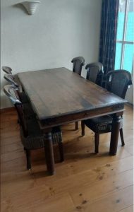 teak dining table 210x100 cm, 6 chairs possible