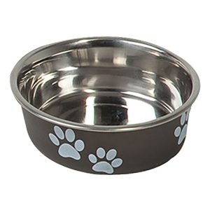 Karlie Stainless Steel Bowl with Paw Motif - Black