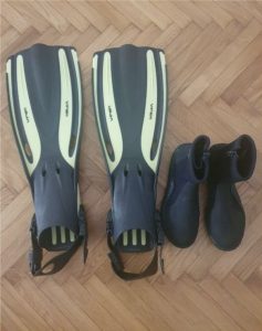Oceanic Viper diving fins and neoprene shoes