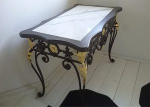 Wrought iron table with marble top