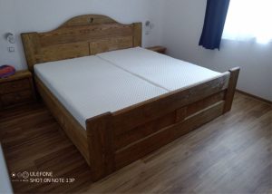 Solid wood bed + bedside tables