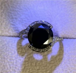 Tiffany design 18K fehér arany 4ct.Fekete gyémánt gyűrű 54 méret
