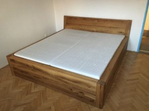 Solid wood double bed with storage space