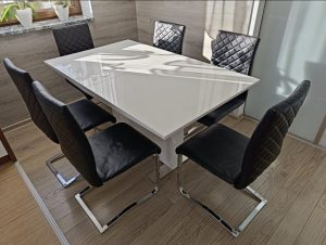 Folding dining table with six chairs