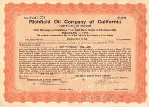 Certifikát spoločnosti Richfield Oil Company of California