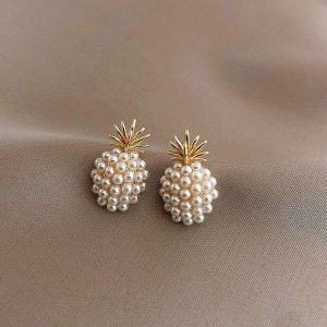 Fashion Pearl Crystal Ear Stud Earrings - Pineapple