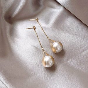Fashion Pearl Crystal Ear Stud Earrings - 925 Silver Chain Tassel