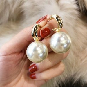 Fashion Pearl Crystal Ear Stud Earrings - Big Pearl