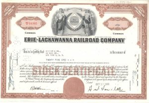 Certifikát železničnej spoločnosti Erie-Lackawanna