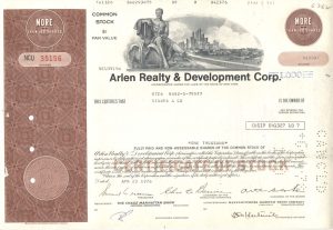 Certifikát spoločnosti Arlen Realty & Development Corp
