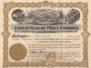 Certifikát spoločnosti United-Mexican Mines Company