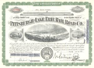 Certifikát Pittsburgh a Lake Erie Railroad Co.