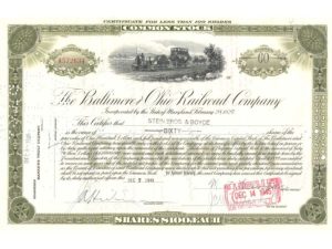 Akciový certifikát Baltimore and Ohio Railroad
