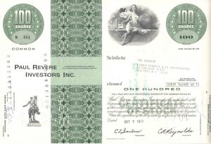 Certifikát spoločnosti Paul Revere Investors Inc