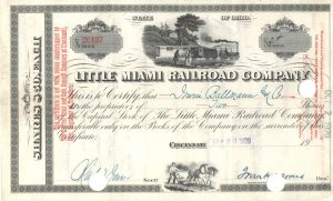 Certifikát spoločnosti Little Miami Railroad