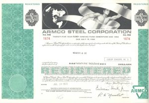 Certifikát spoločnosti Armco Steel Corporation