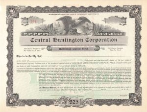 Central Huntington Corporation Certificate