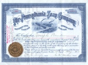 Certifikát spoločnosti Pennsylvania Soap Company