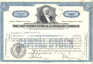 Certifikát spoločnosti The New York Central Railroad Company