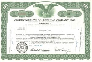 Certifikát spoločnosti Commonwealth Oil Refining Company Inc