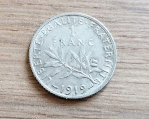 1 Franc 1919 silver franc. coins of france silver