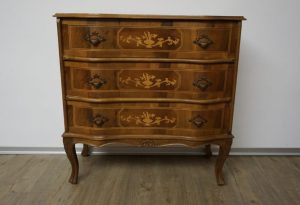 Wooden inlaid dresser with three drawers