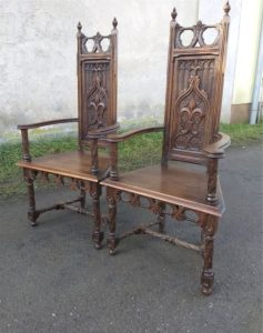 Pair of Neo-Gothic armchairs, late 19th century
