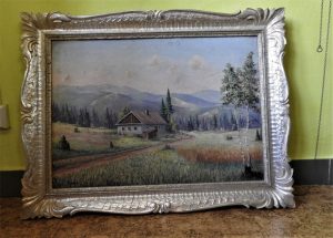 Oil painting landscape with cottage Ludva Dobeš Ludvík