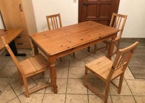 Solid wood dining table and 4 wooden chairs