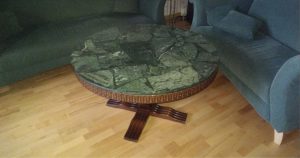 Solid wood coffee table with marble top