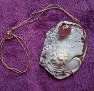 Unique handmade cameo pendant with gemstones