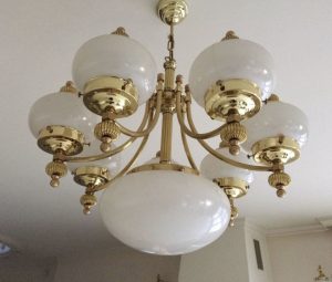 Wiener Nostalgie Classic gold-colored 8-branch chandelier for sale at half price