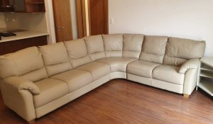 Beige, genuine leather corner sofa set