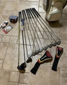 Golf set BMW Woodé set with wheeled folding cart for sale