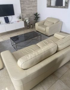 Cream-colored 3-piece leather sofa set