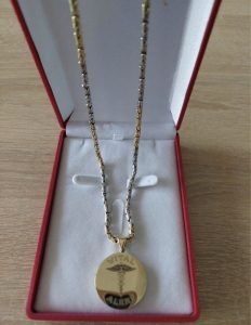 14 carat gold-white gold necklace with gold pendant for sale